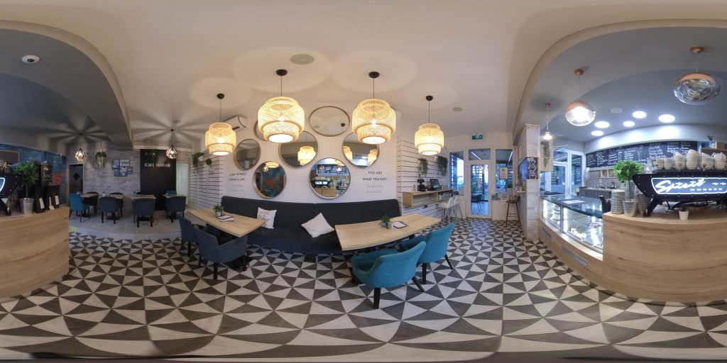 Cafe Maran Siófok - Üzletberendezés Projekt 180 fokos nézet
